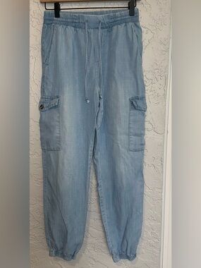For The Republic Light Blue Denim Cargo Joggers